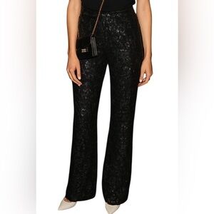 Vintage lace Betsey Johnson floral flare metallic pants party glam holiday